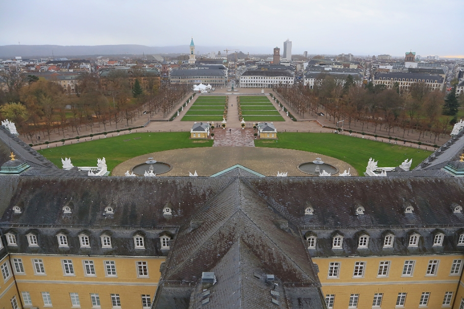 City view, Schlossturm, Schloss Karlsruhe, Karlsruhe, Baden-Wuerttemberg, Germany, fotoeins.com