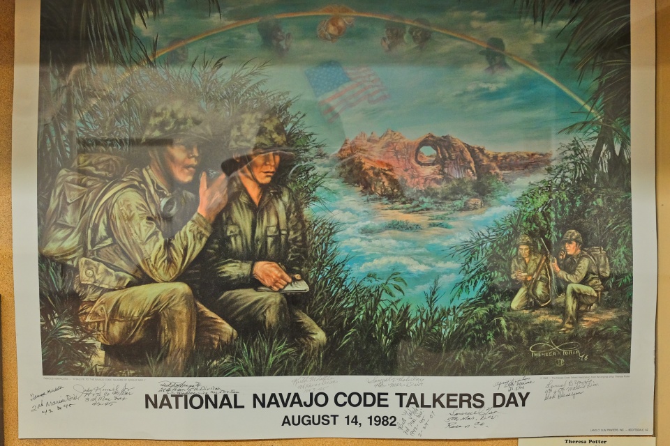 Navajo Code Talkers, Gallup-McKinley County Chamber of Commerce, Navajo Code Talkers exhibit, Theresa Potter, Navajo Nation, Gallup, New Mexico, USA, fotoeins.com